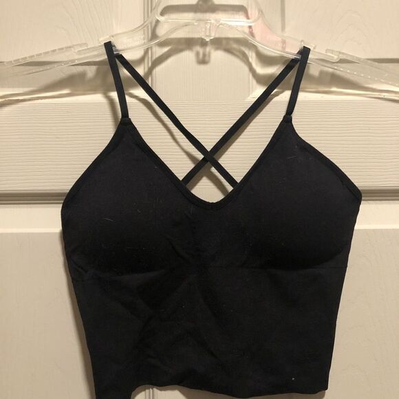 ITXON Black Cute Crop Top with Spaghetti Straps/Padded Sports Bra  M - Picture 1 of 6